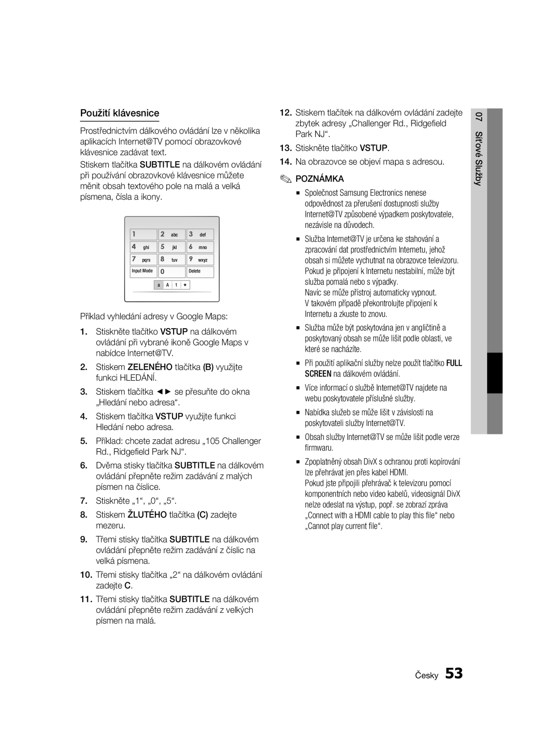 Samsung BD-C6500/XEF, BD-C6500/XEN manual Použití klávesnice, Obsah služby Internet@TV se může lišit podle verze firmwaru 