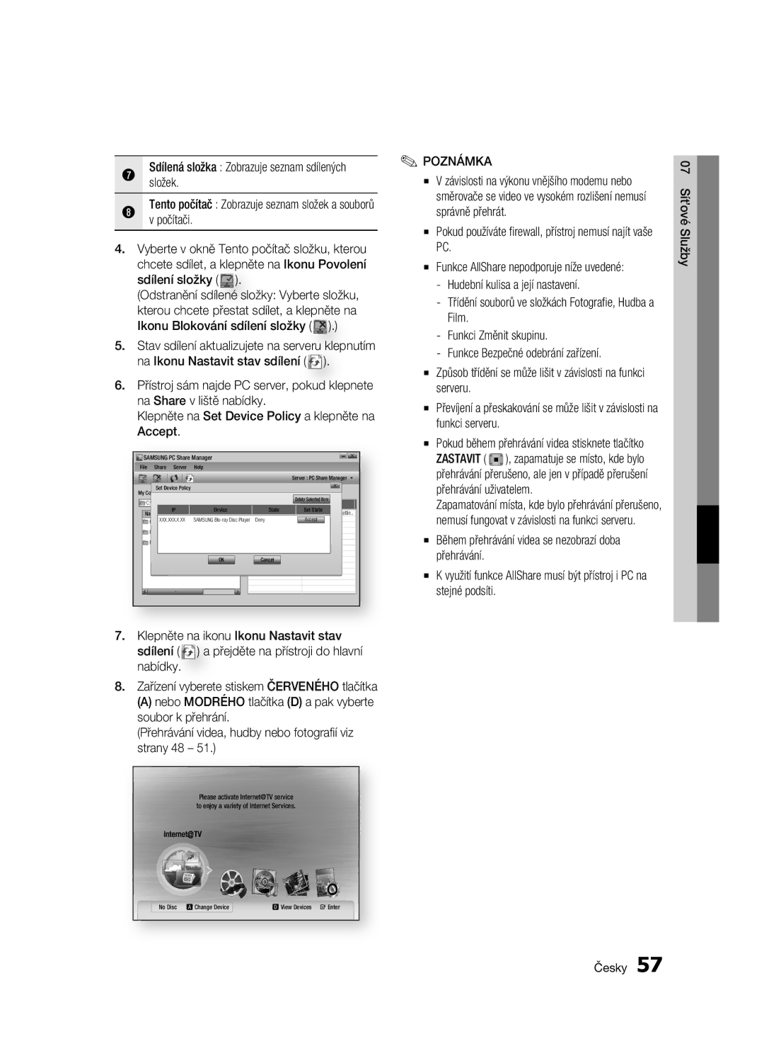 Samsung BD-C6500/XAA Složek, Počítači, Sdílení složky, Ikonu Blokování sdílení složky, Na Ikonu Nastavit stav sdílení 