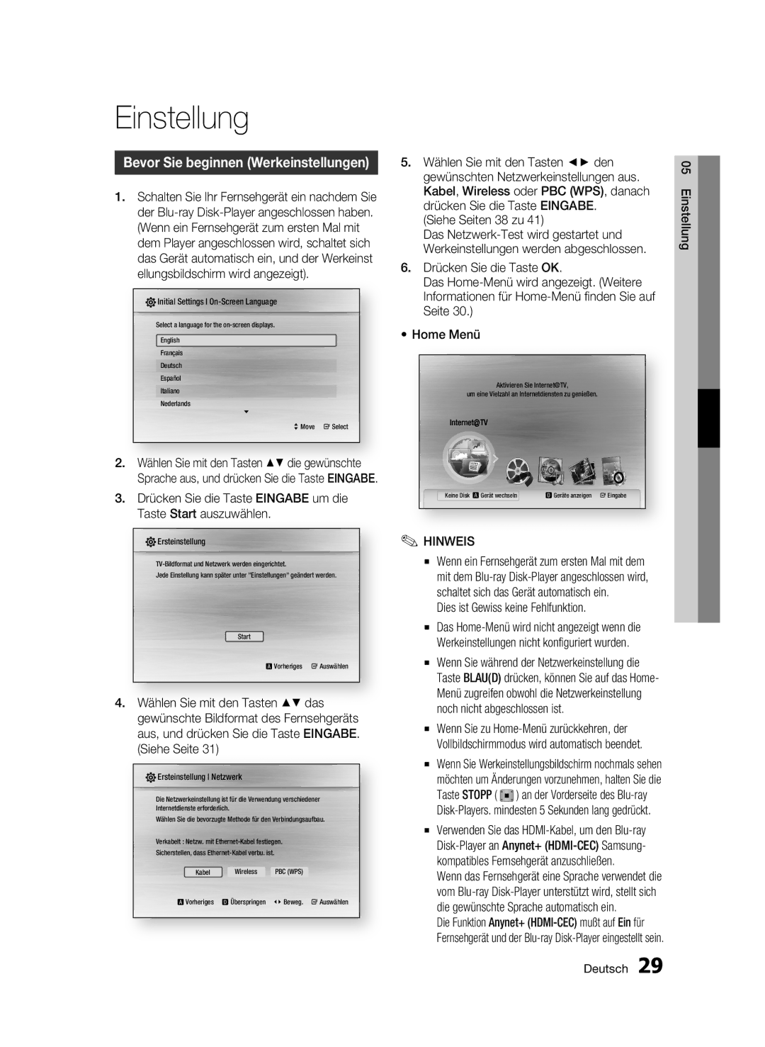 Samsung BD-C6500/XEN, BD-C6500/EDC, BD-C6500/XAA manual Einstellung, Bevor Sie beginnen Werkeinstellungen, Siehe Seiten 38 zu 