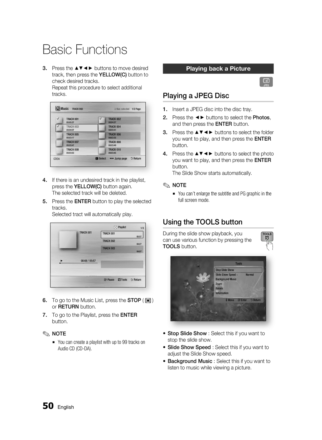 Samsung BD-C6500/EDC, BD-C6500/XEN, BD-C6500/XAA manual Playing a Jpeg Disc, Using the Tools button, Playing back a Picture 