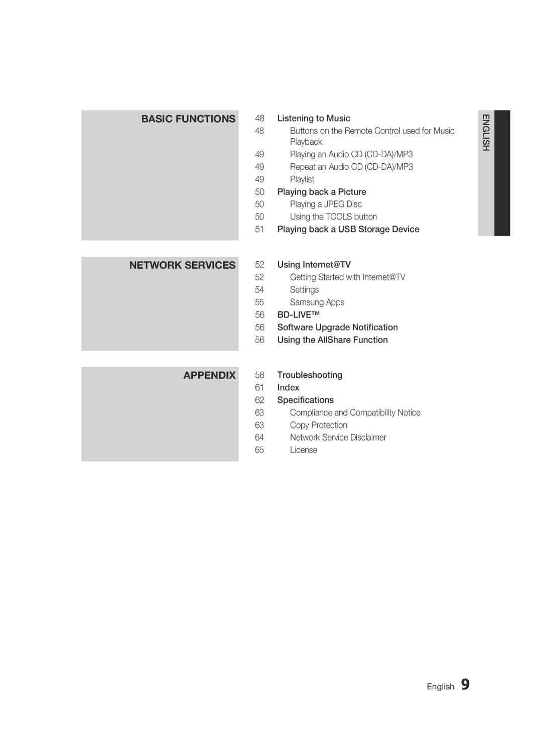 Samsung BD-C6500/XEN, BD-C6500/EDC Using Internet@TV, Settings, Software Upgrade Notification, Using the AllShare Function 