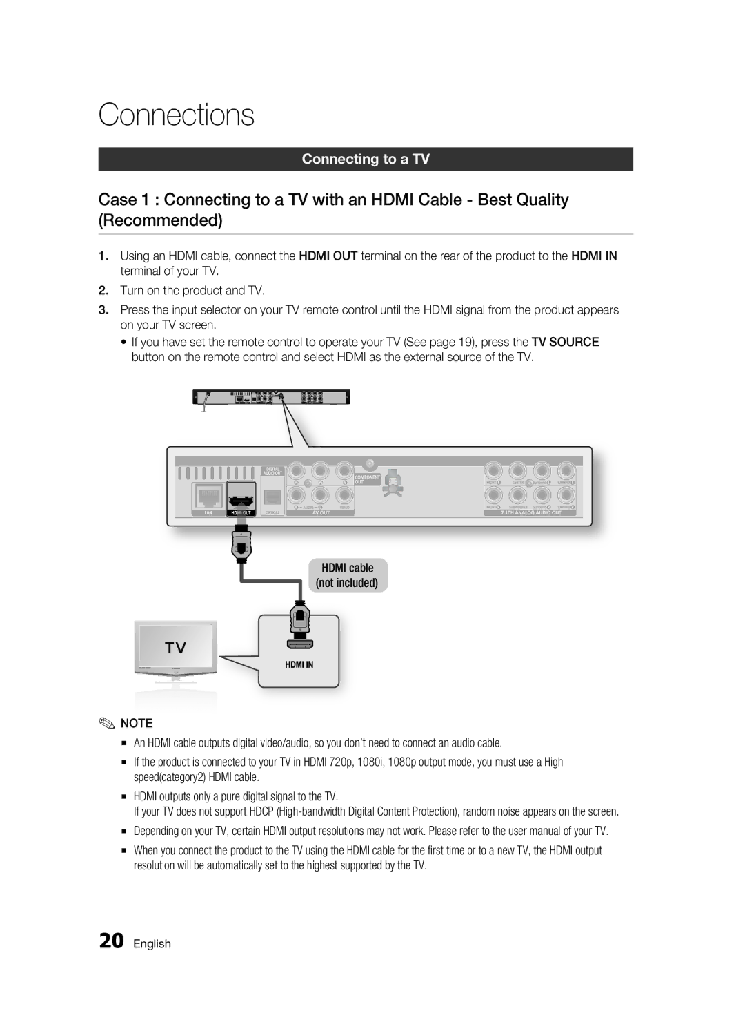 Samsung BD-C6500/EDC, BD-C6500/XEN, BD-C6500/XAA, BD-C6500/XEF, BD-C6500/XEE manual Connections, Connecting to a TV 