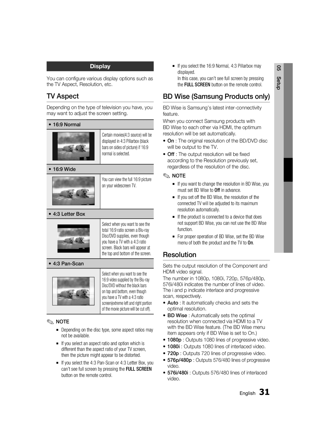 Samsung BD-C6500/XAA, BD-C6500/XEN, BD-C6500/EDC, BD-C6500/XEF TV Aspect, BD Wise Samsung Products only, Resolution, Display 