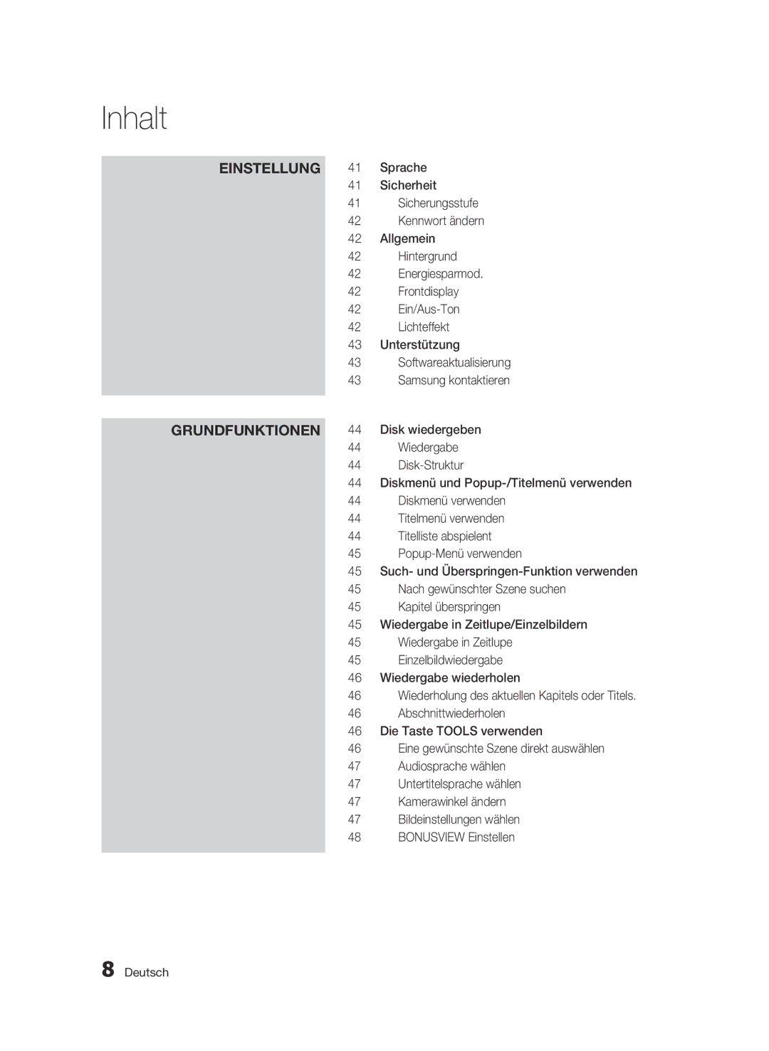 Samsung BD-C6500/XAA manual Frontdisplay, Ein/Aus-Ton, Disk wiedergeben, Wiedergabe, Disk-Struktur, Diskmenü verwenden 