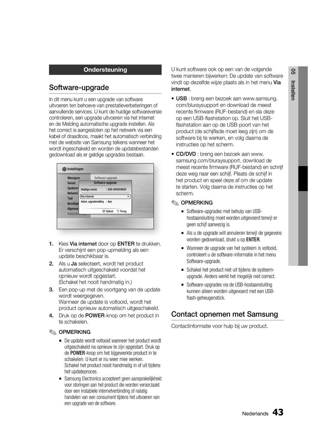 Samsung BD-C6500/XEE, BD-C6500/XEN, BD-C6500/EDC, BD-C6500/XAA Software-upgrade, Contact opnemen met Samsung, Ondersteuning 