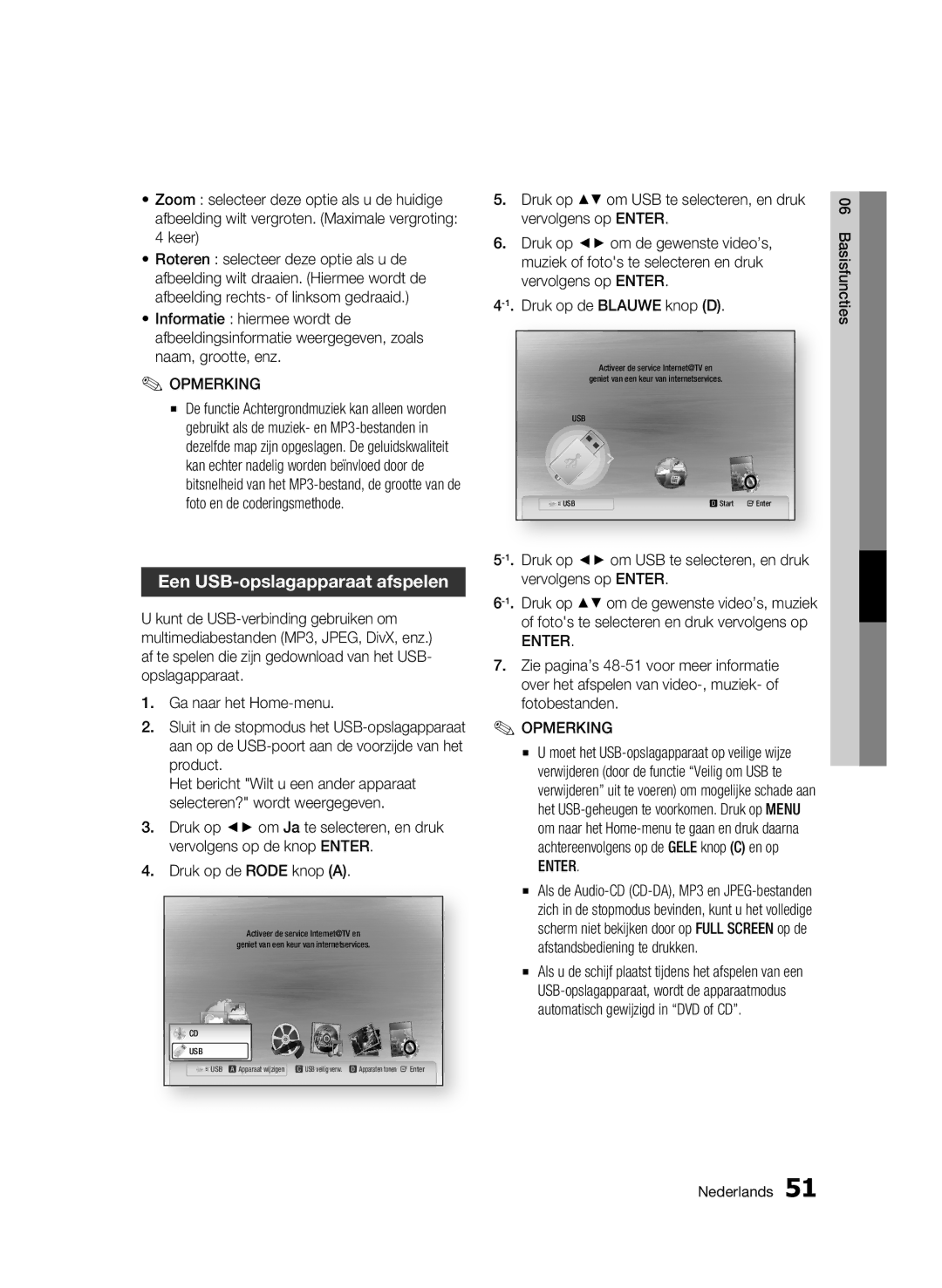 Samsung BD-C6500/XAA manual Een USB-opslagapparaat afspelen, Druk op om USB te selecteren, en druk vervolgens op Enter 