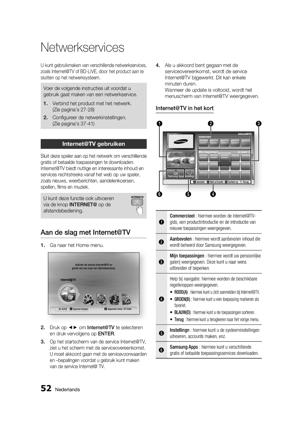 Samsung BD-C6500/XEF manual Netwerkservices, Aan de slag met Internet@TV, Internet@TV gebruiken, Internet@TV in het kort 