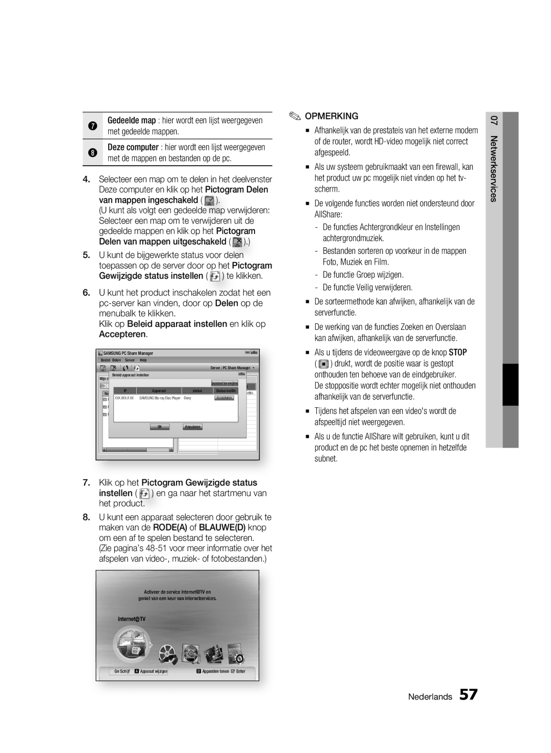 Samsung BD-C6500/XEF, BD-C6500/XEN, BD-C6500/EDC, BD-C6500/XAA manual Met gedeelde mappen, Met de mappen en bestanden op de pc 