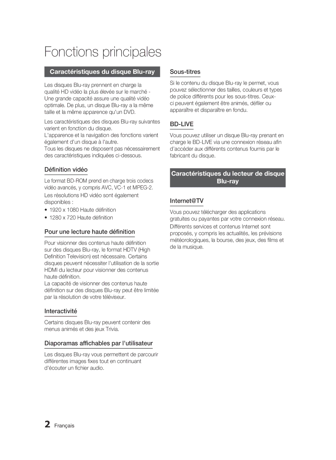 Samsung BD-C6500/XEE, BD-C6500/XEN manual Caractéristiques du disque Blu-ray, Caractéristiques du lecteur de disque Blu-ray 