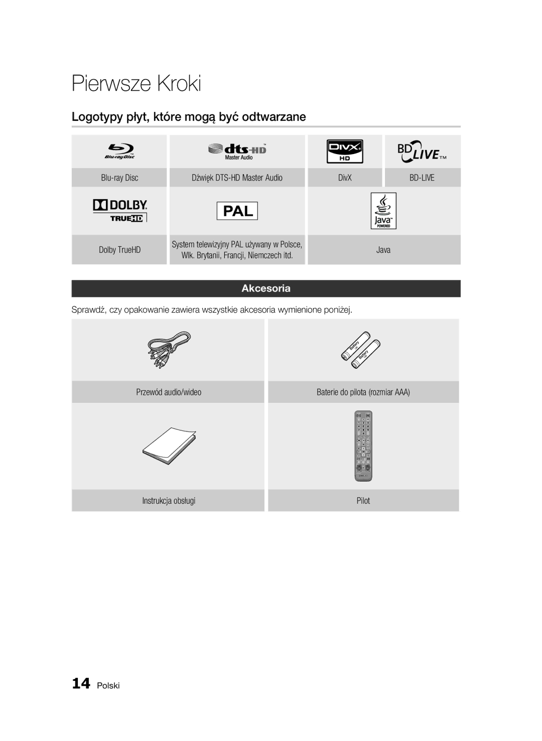 Samsung BD-C6600/EDC Logotypy płyt, które mogą być odtwarzane, Akcesoria, Blu-ray Disc Dźwięk DTS-HD Master Audio DivX 