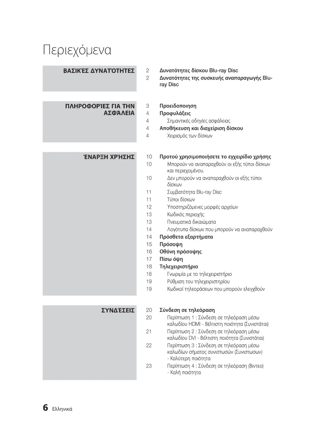 Samsung BD-C6600/XEN, BD-C6600/EDC, BD-C6600/XEE manual Περιεχόμενα 