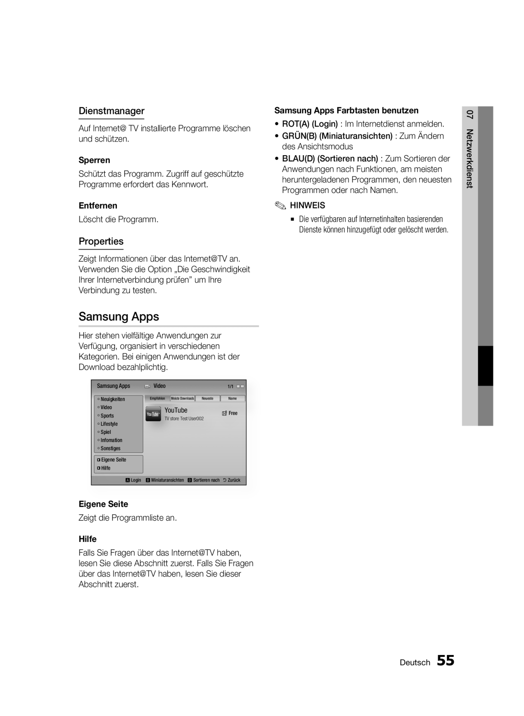 Samsung BD-C6600/EDC, BD-C6600/XEN, BD-C6600/XEE manual Dienstmanager 