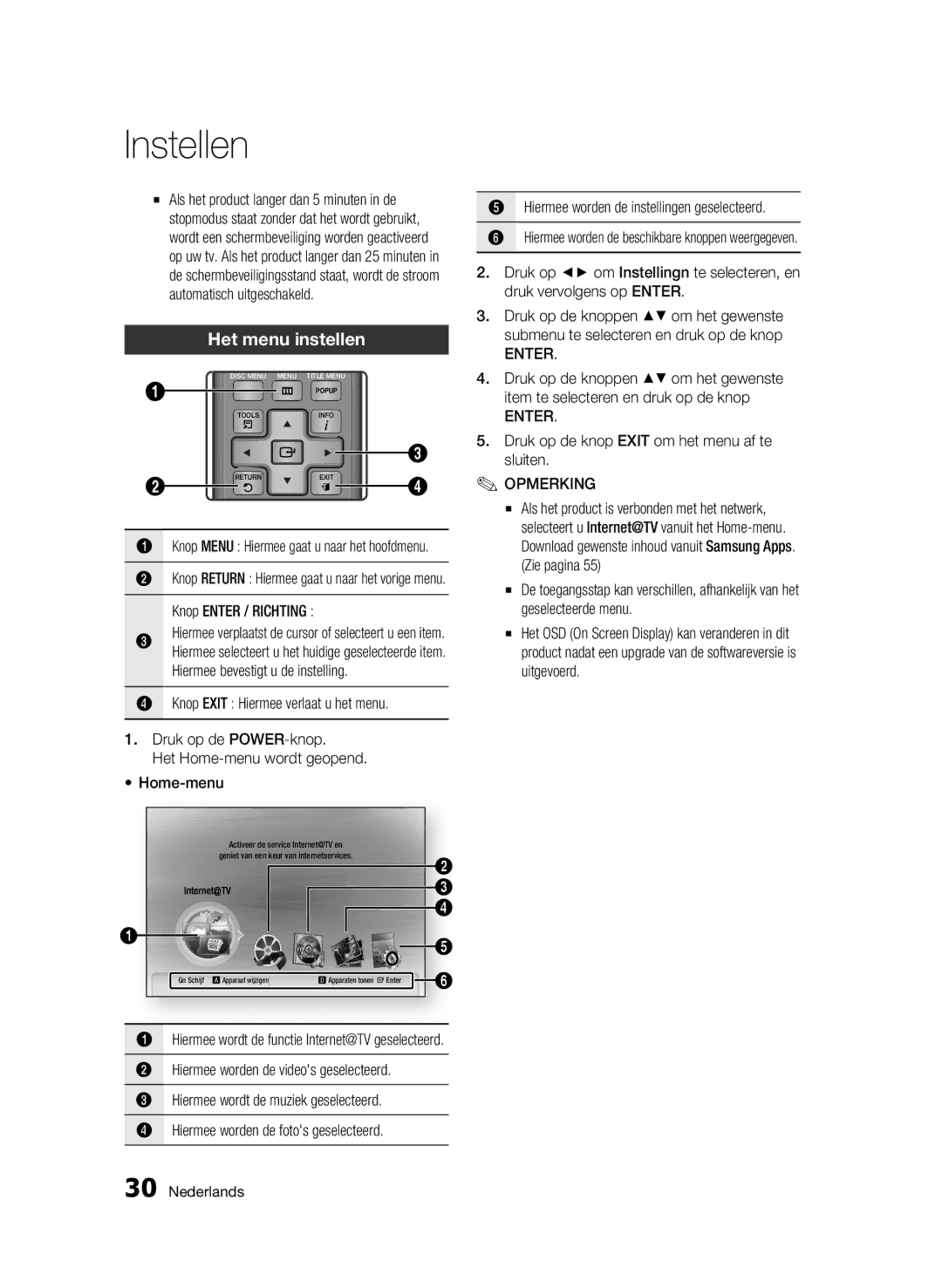 Samsung BD-C6600/EDC, BD-C6600/XEN, BD-C6600/XEE Het menu instellen, Enter, Druk op de knop Exit om het menu af te sluiten 