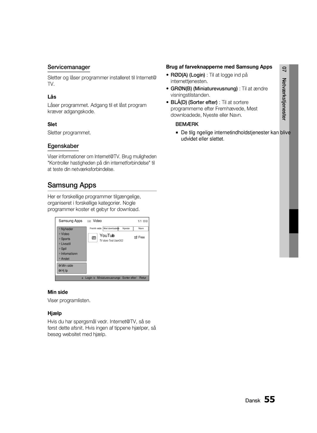 Samsung BD-C6600/XEE manual Samsung Apps, Servicemanager, Egenskaber 