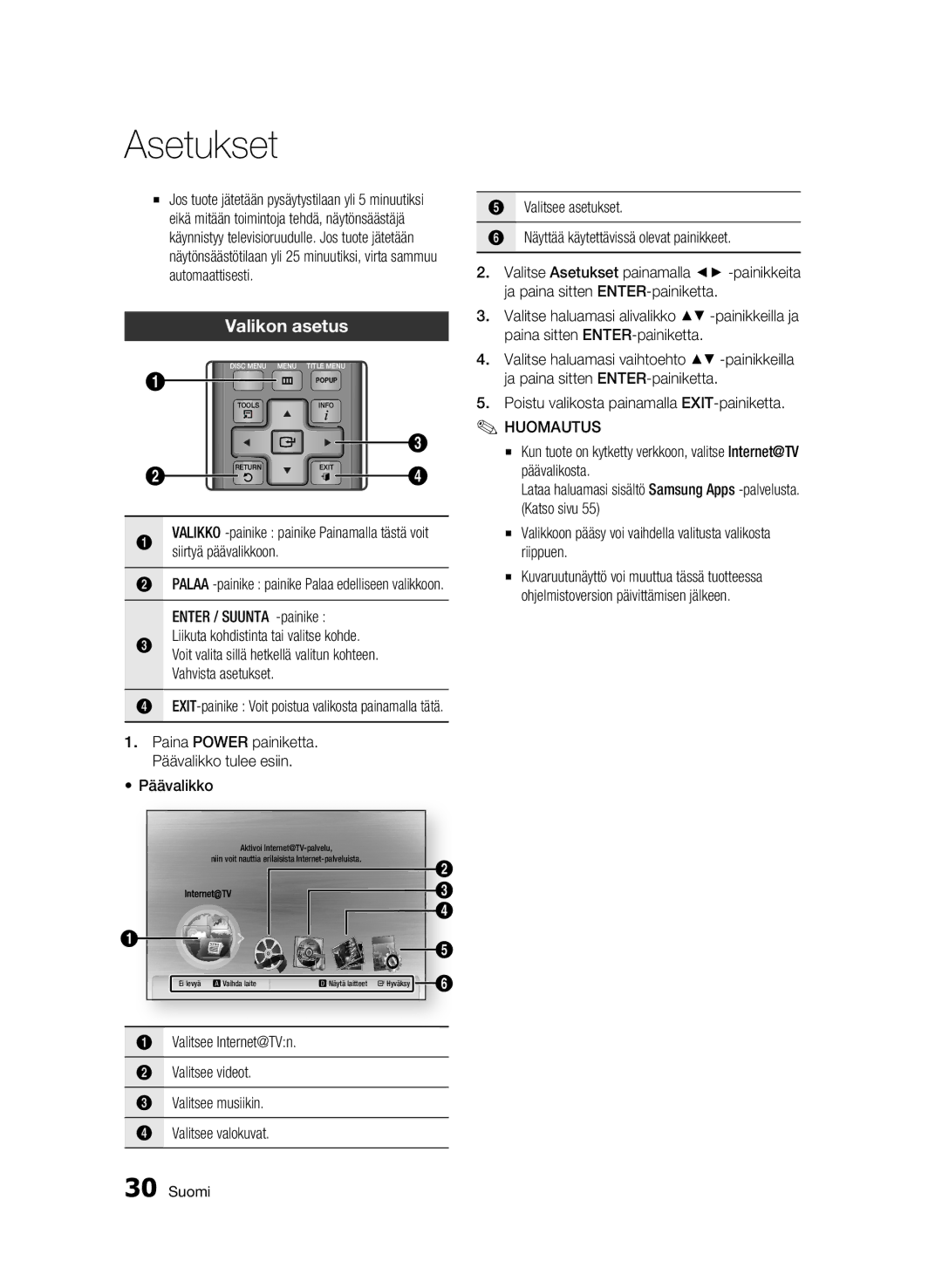 Samsung BD-C6600/XEE manual Valikon asetus 