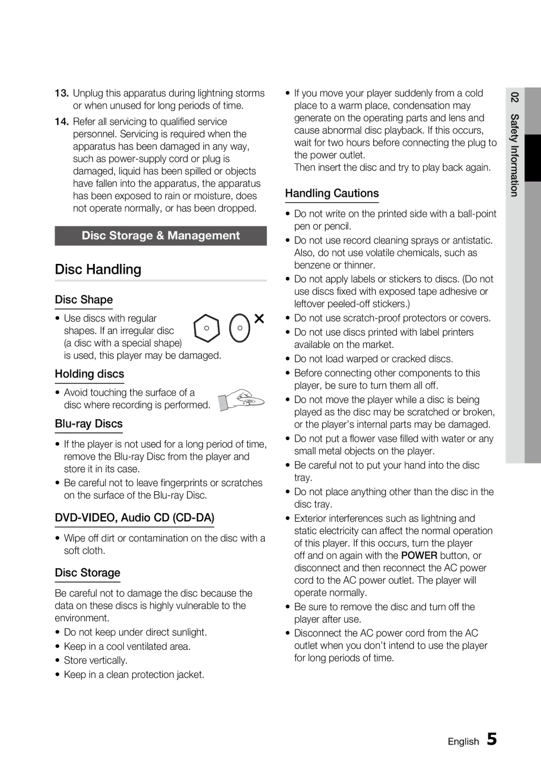 Samsung BD-C6800 user manual Disc Handling, Disc Storage & Management 