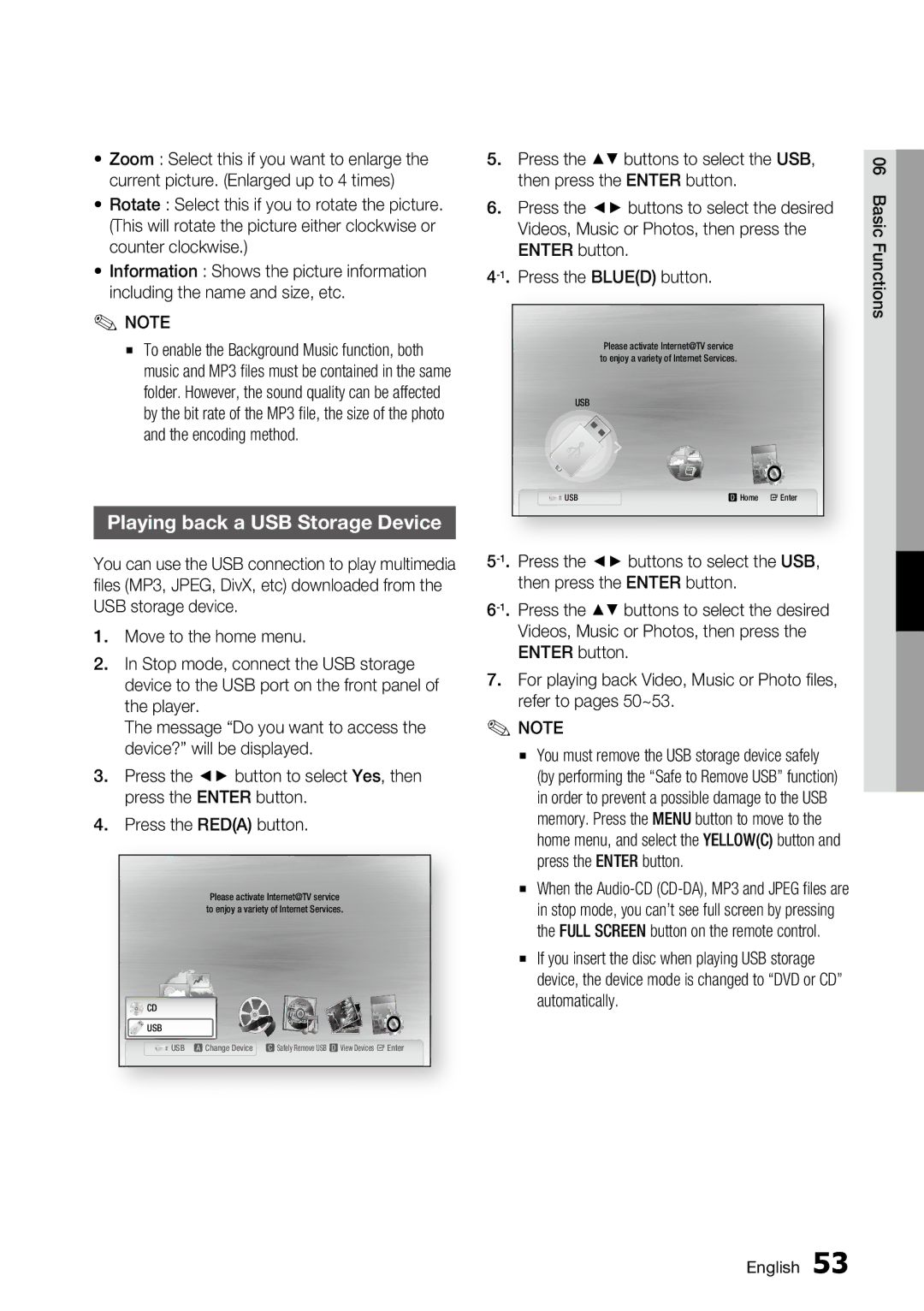 Samsung BD-C6800 user manual Playing back a USB Storage Device 