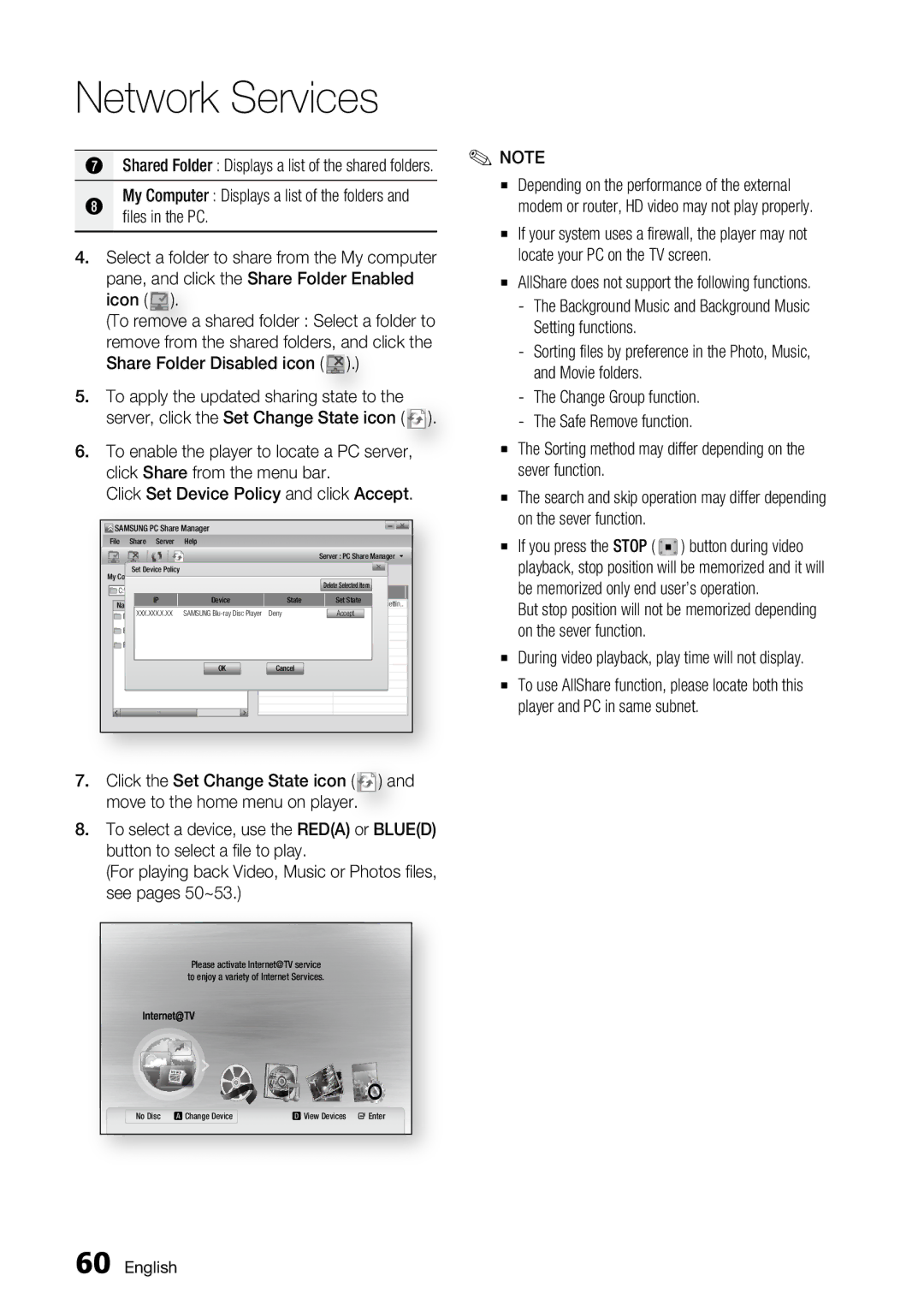 Samsung BD-C6800 AllShare does not support the following functions, During video playback, play time will not display 