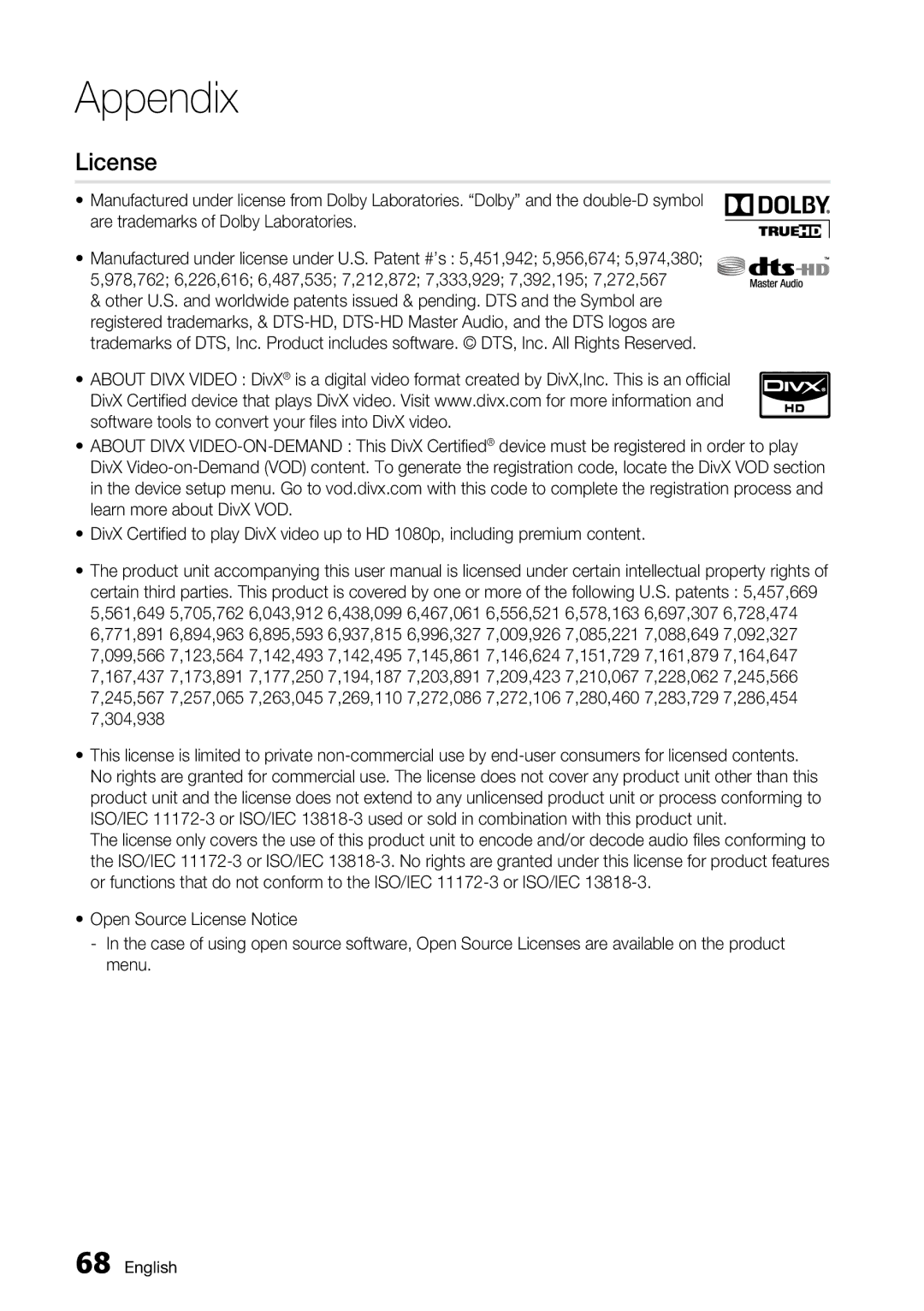 Samsung BD-C6800 user manual License 