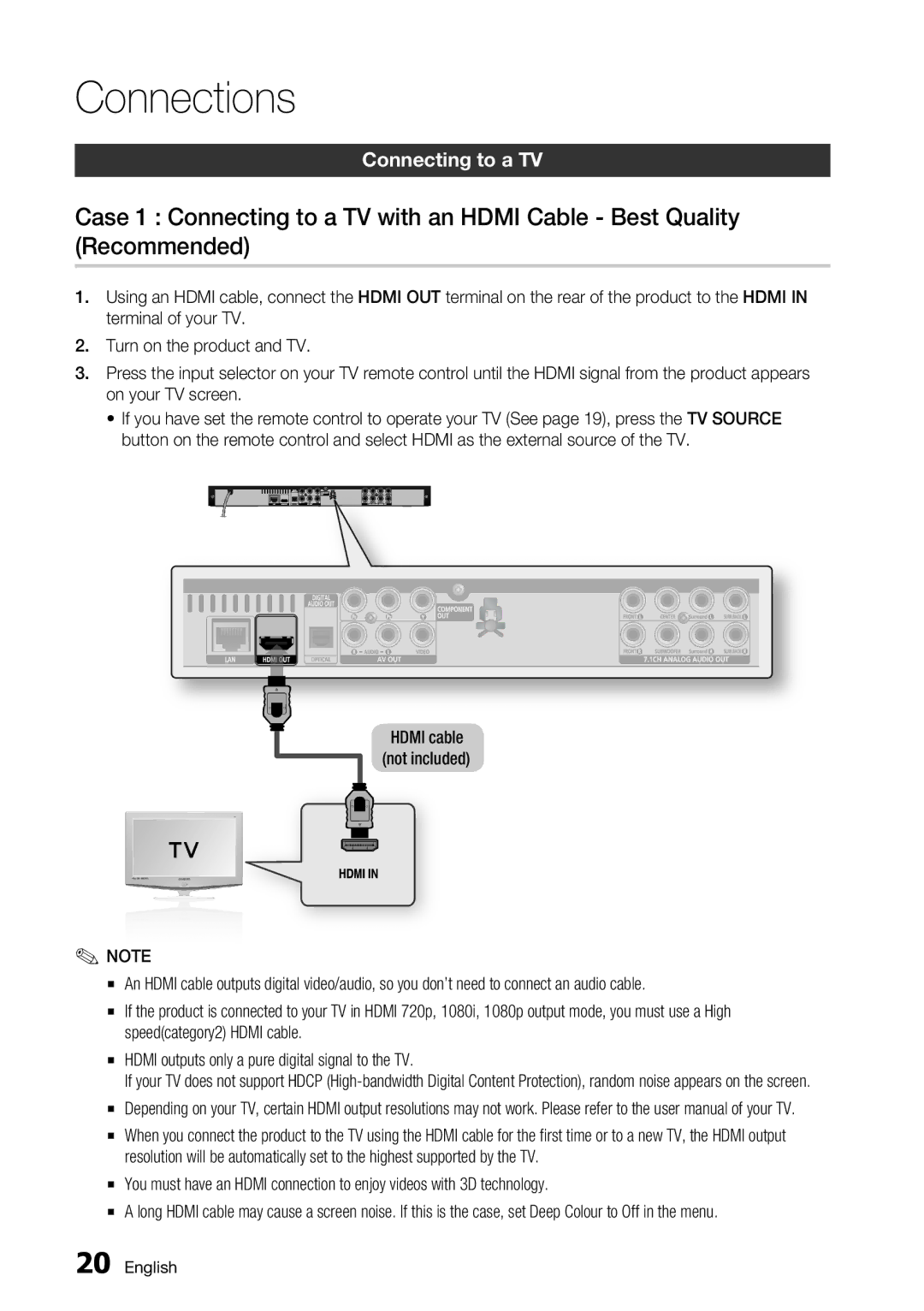 Samsung BD-C6800/EDC manual Connections, Connecting to a TV 