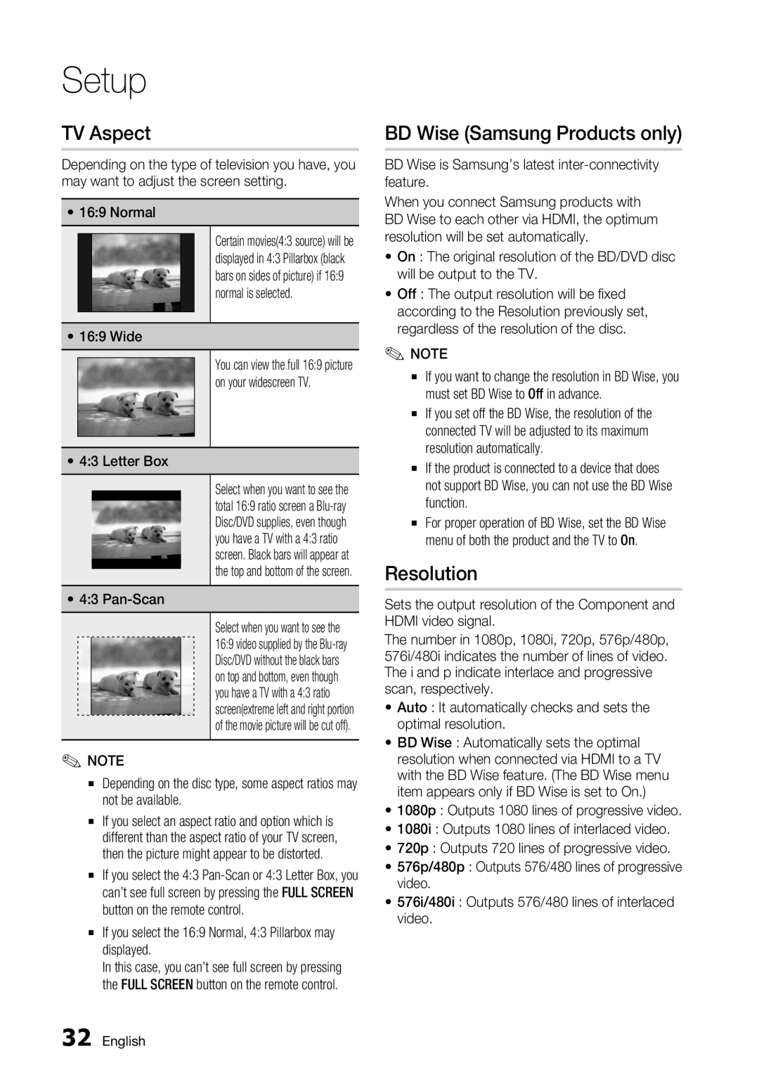 Samsung BD-C6800/EDC manual TV Aspect, BD Wise Samsung Products only, Resolution 