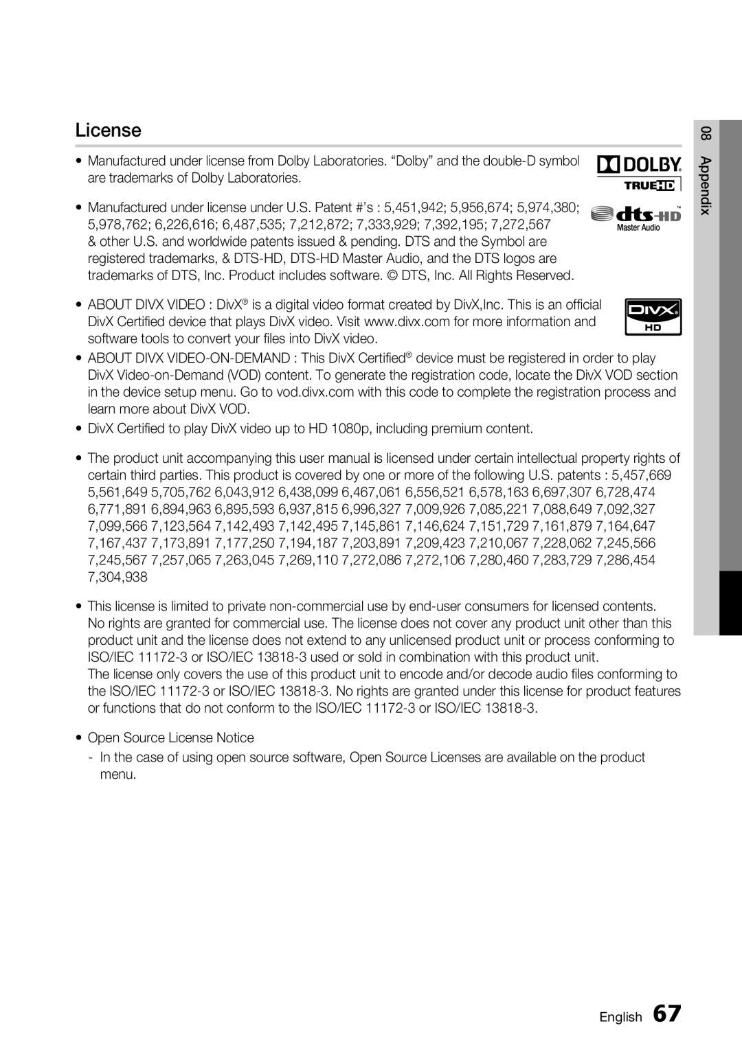 Samsung BD-C6800/EDC manual License 