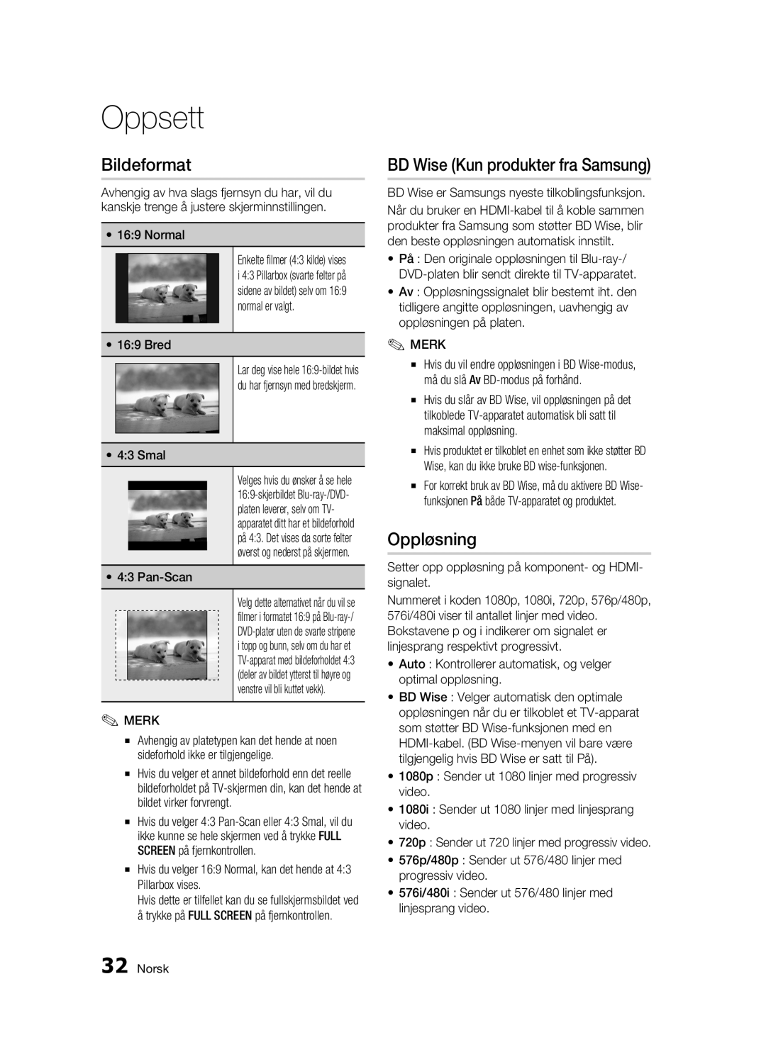 Samsung BD-C6800/XEE manual Bildeformat, BD Wise Kun produkter fra Samsung, Oppløsning 