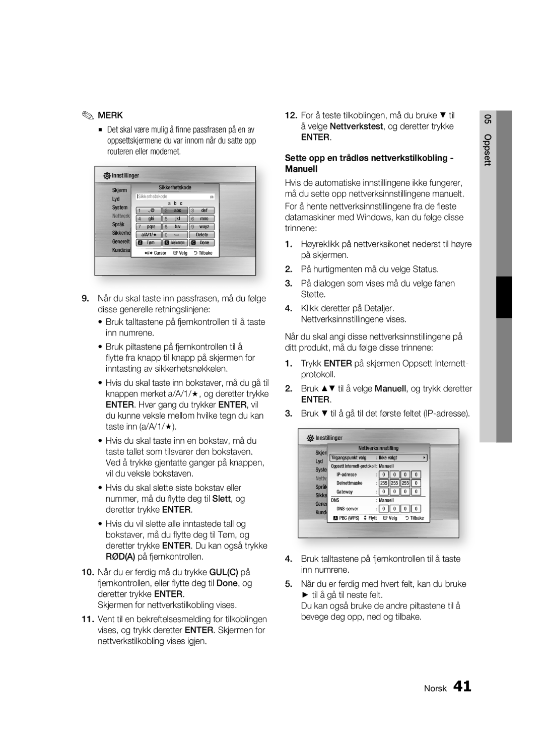 Samsung BD-C6800/XEE manual Sette opp en trådløs nettverkstilkobling Manuell 