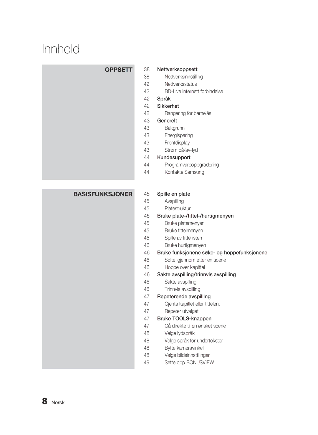 Samsung BD-C6800/XEE manual Nettverksoppsett, Nettverksinnstilling, Nettverksstatus, BD-Live internett forbindelse, Språk 