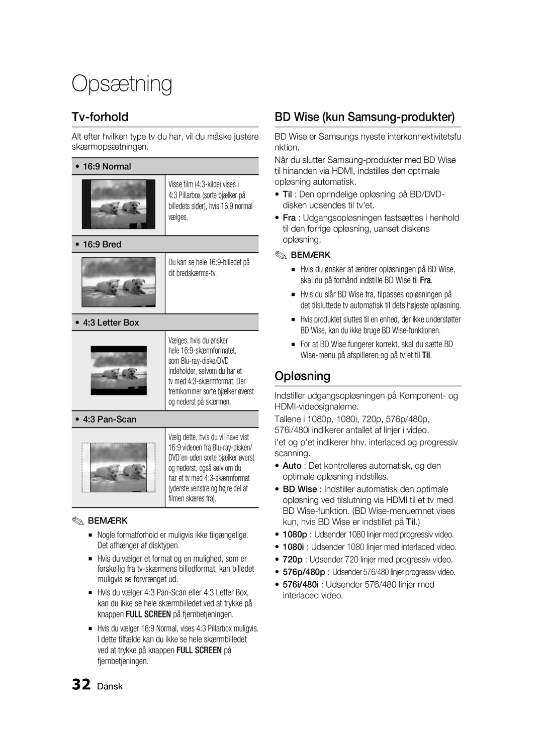 Samsung BD-C6800/XEE manual Tv-forhold, BD Wise kun Samsung-produkter, Opløsning 