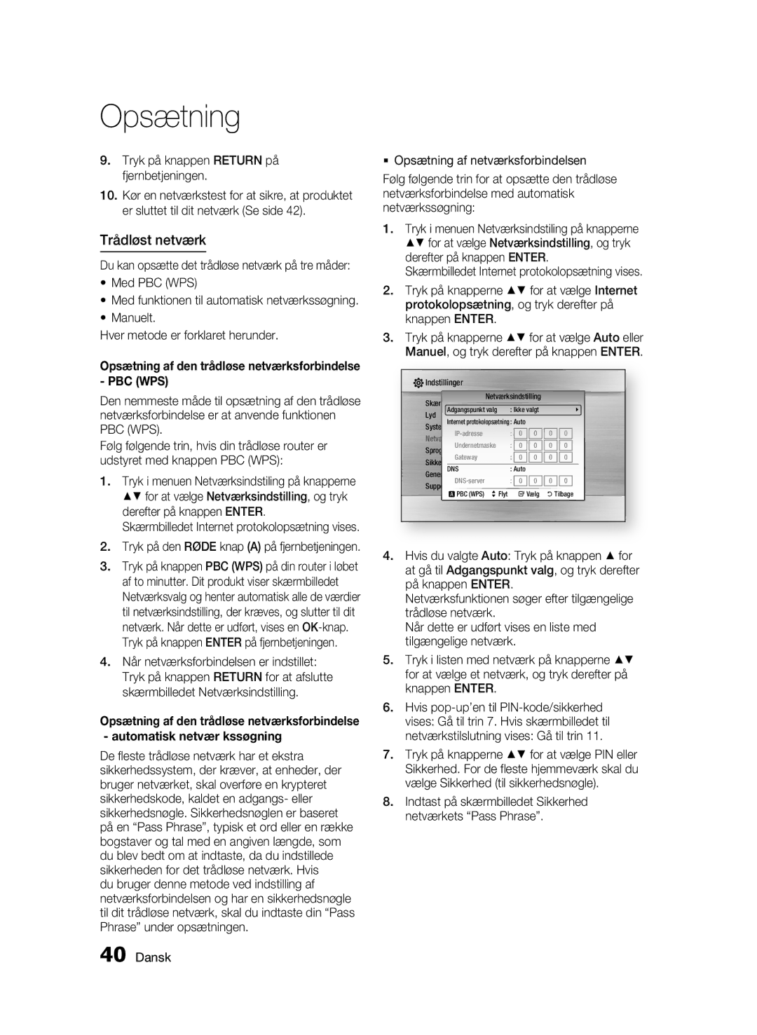 Samsung BD-C6800/XEE manual Trådløst netværk, Tryk på knappen Return på fjernbetjeningen 