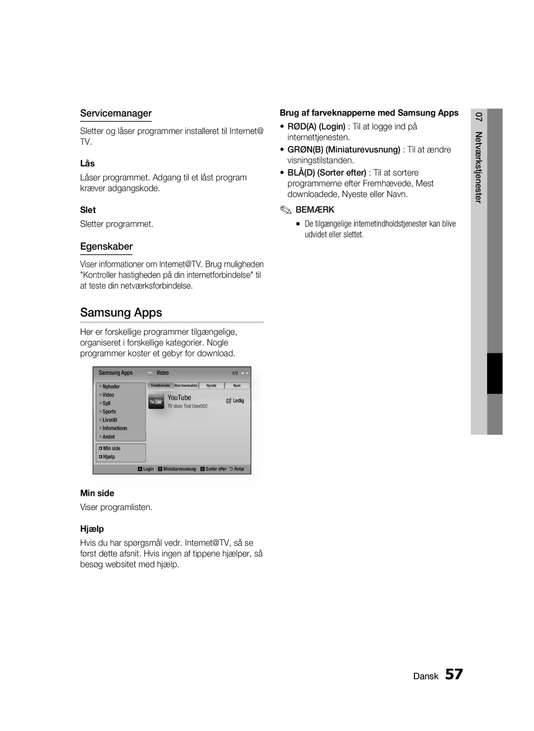 Samsung BD-C6800/XEE manual Samsung Apps, Servicemanager, Egenskaber 