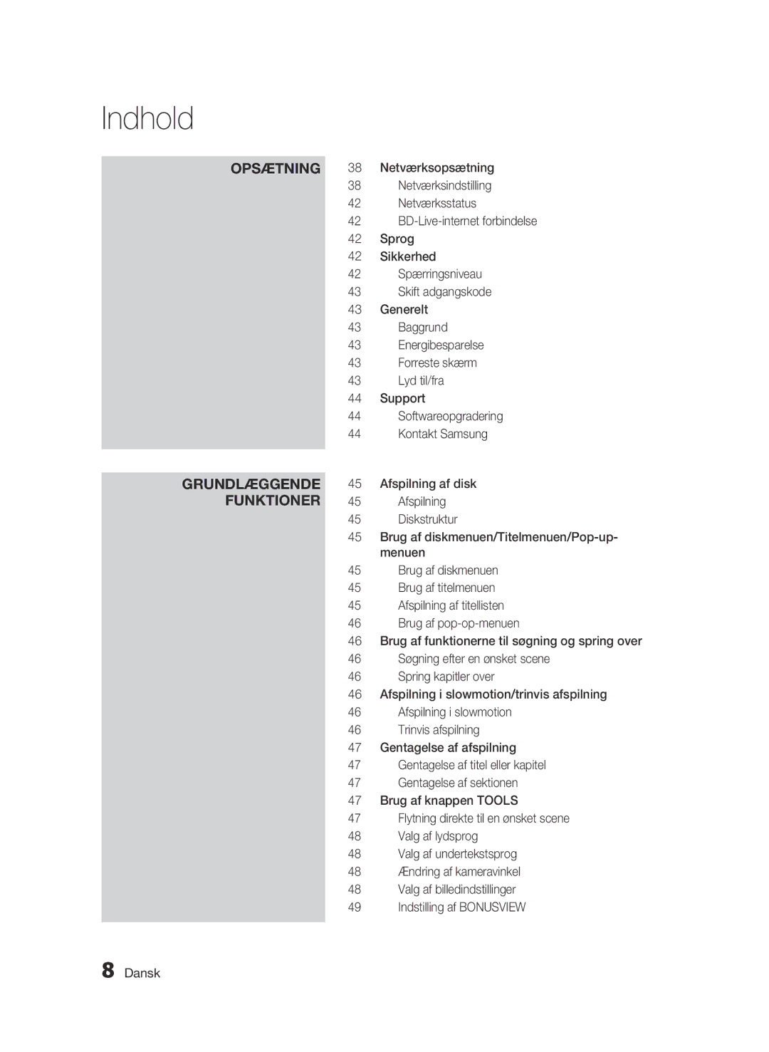 Samsung BD-C6800/XEE manual Afspilning, Diskstruktur, Brug af diskmenuen/Titelmenuen/Pop-up, Menuen, Brug af titelmenuen 