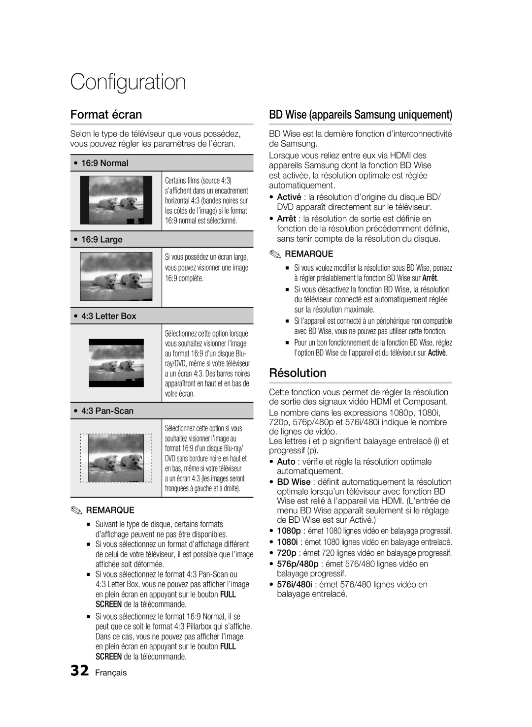 Samsung BD-C6800/XEF manual Format écran, Résolution 