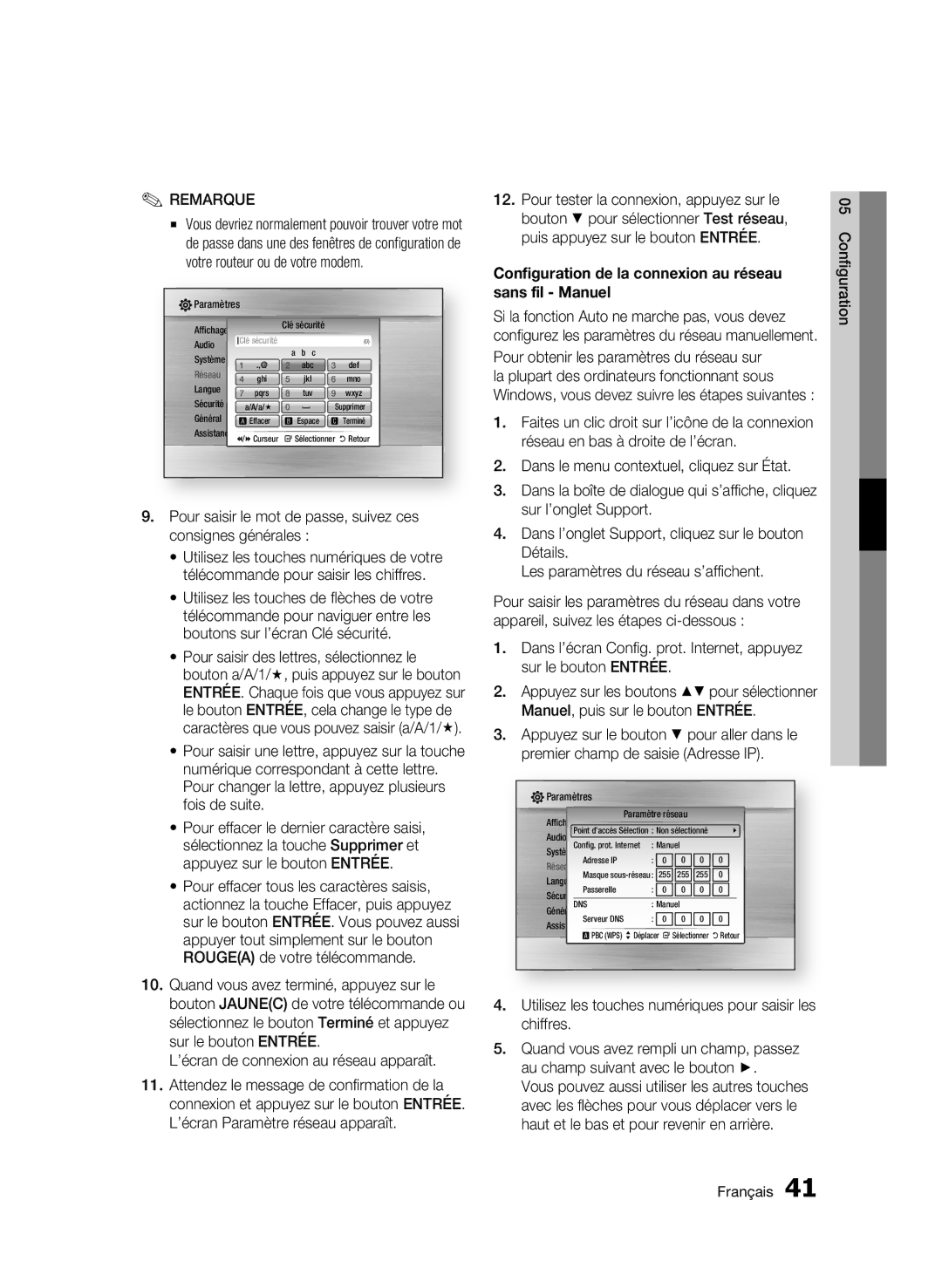 Samsung BD-C6800/XEF Pour saisir le mot de passe, suivez ces consignes générales, ’écran de connexion au réseau apparaît 