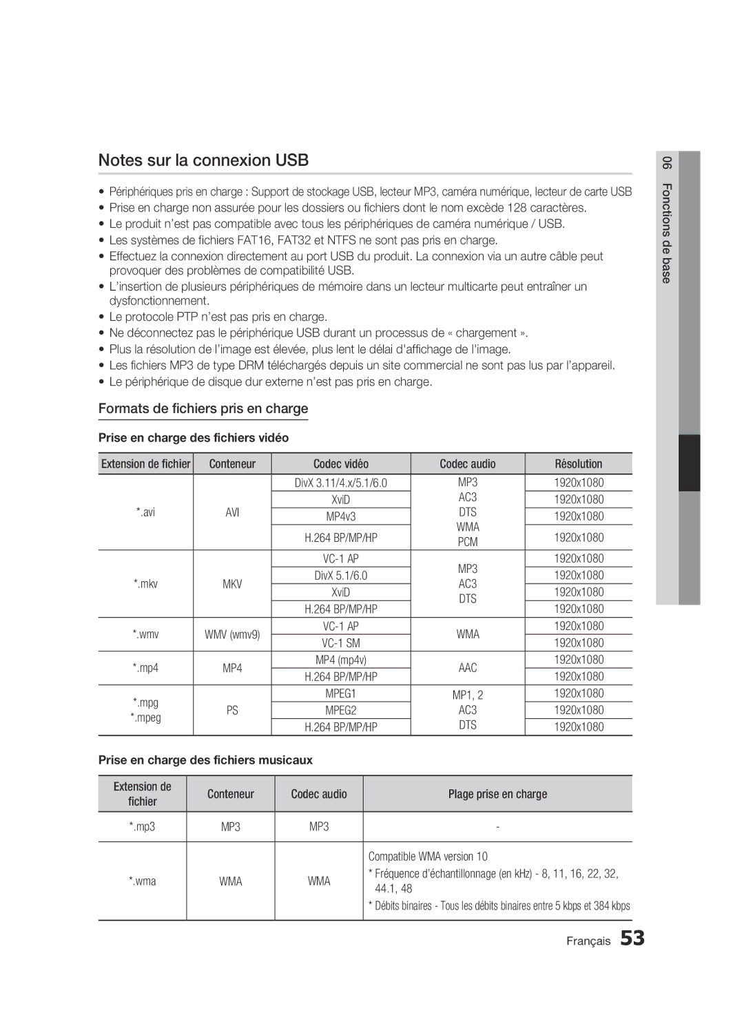 Samsung BD-C6800/XEF manual Formats de fichiers pris en charge, AC3, Avi, Dts 