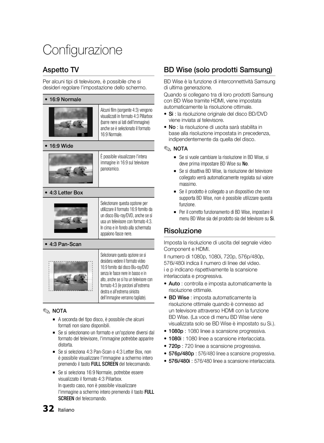 Samsung BD-C6800/XEF manual Aspetto TV, BD Wise solo prodotti Samsung, Risoluzione 