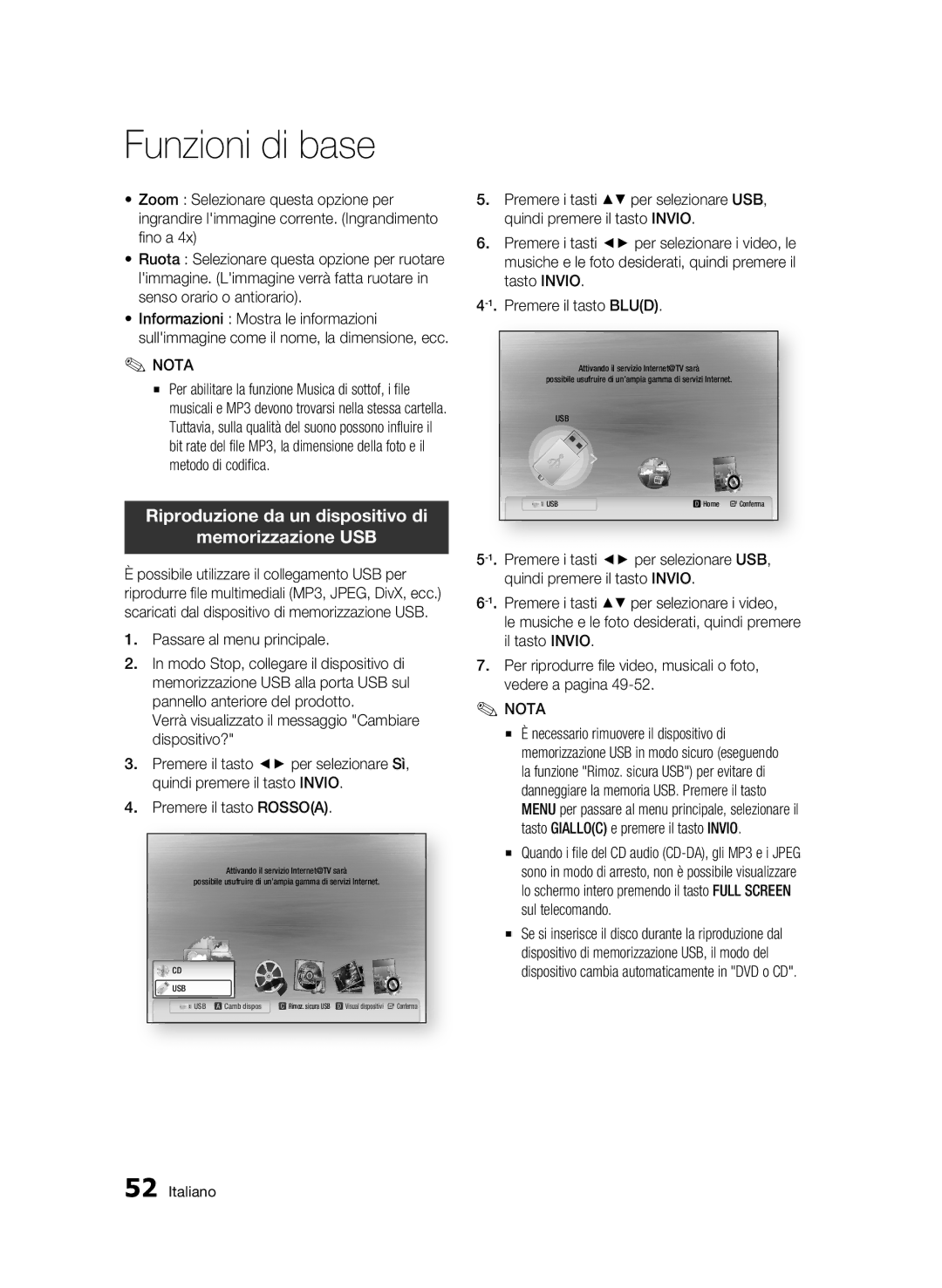 Samsung BD-C6800/XEF manual Riproduzione da un dispositivo di Memorizzazione USB, Passare al menu principale 