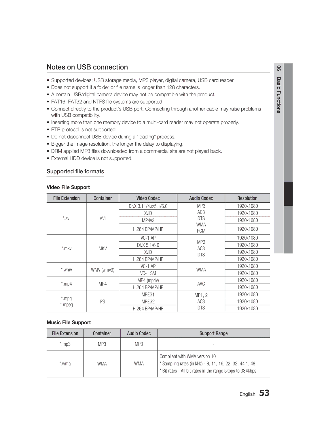 Samsung BD-C6800/XEN, BD-C6800/EDC manual Supported file formats, Avi, Dts 