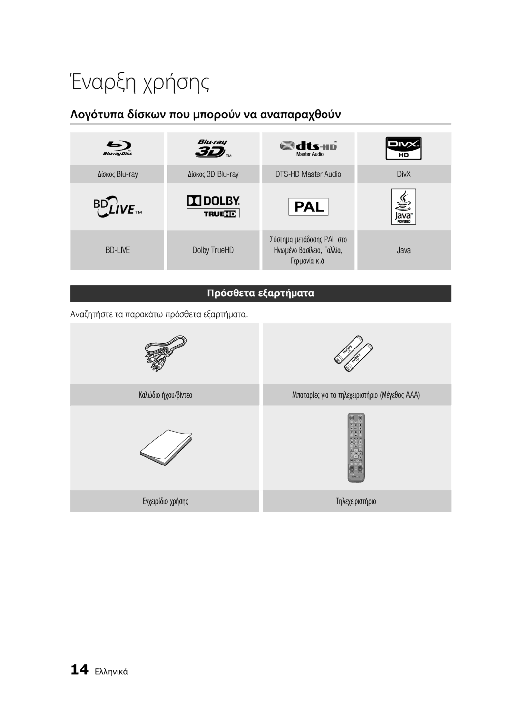 Samsung BD-C6800/XEN, BD-C6800/EDC manual Λογότυπα δίσκων που μπορούν να αναπαραχθούν, Πρόσθετα εξαρτήματα, Δίσκος Blu-ray 