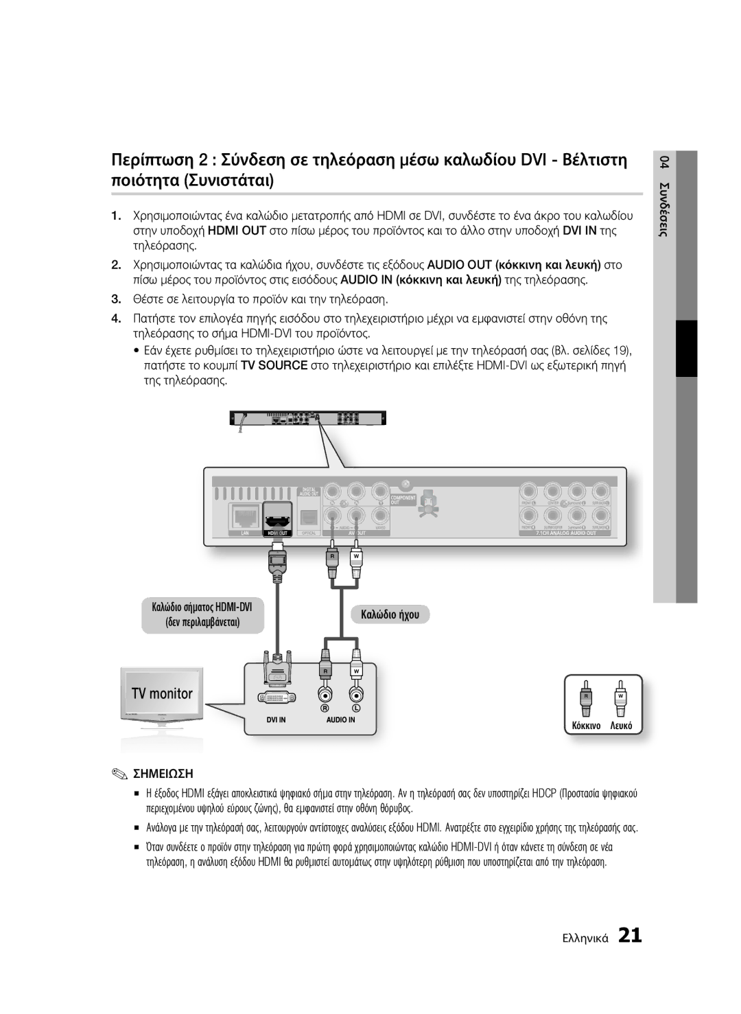 Samsung BD-C6800/EDC, BD-C6800/XEN manual Καλώδιο ήχου, Κόκκινο Λευκό 