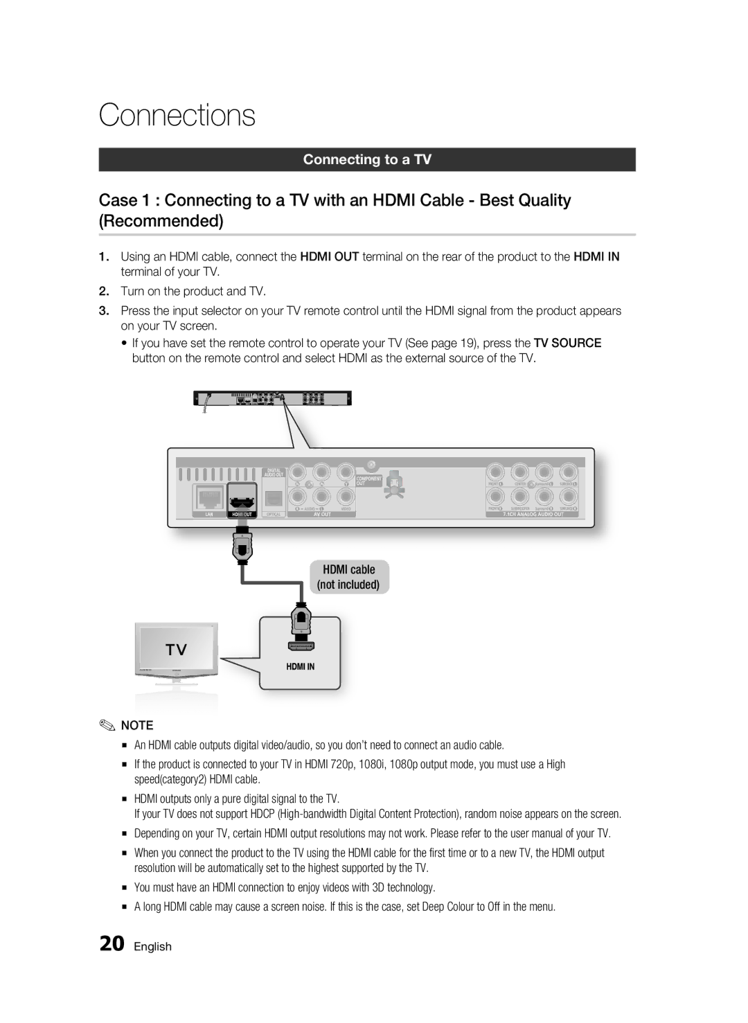 Samsung BD-C6800/EDC, BD-C6800/XEN manual Connections, Connecting to a TV 