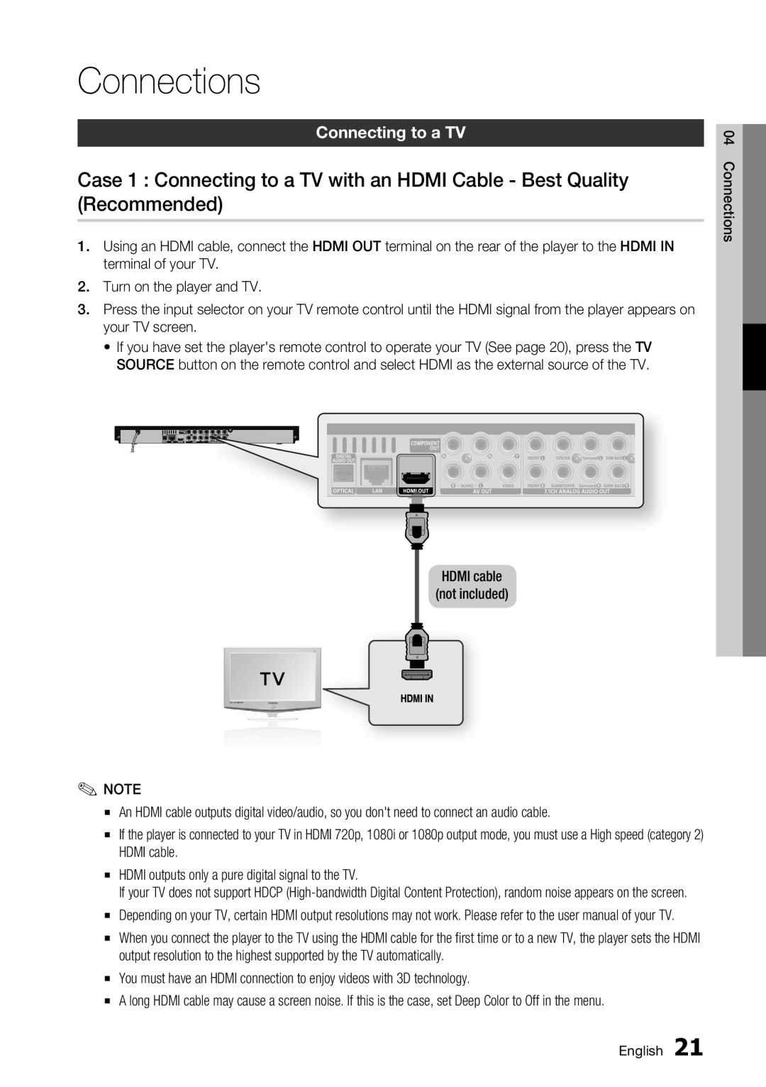 Samsung BD-C6900/XEF, BD-C6900/EDC, BD-C6900/XAA, BD-C6900/MEA, BD-C6900/XEE manual Connections, Connecting to a TV 