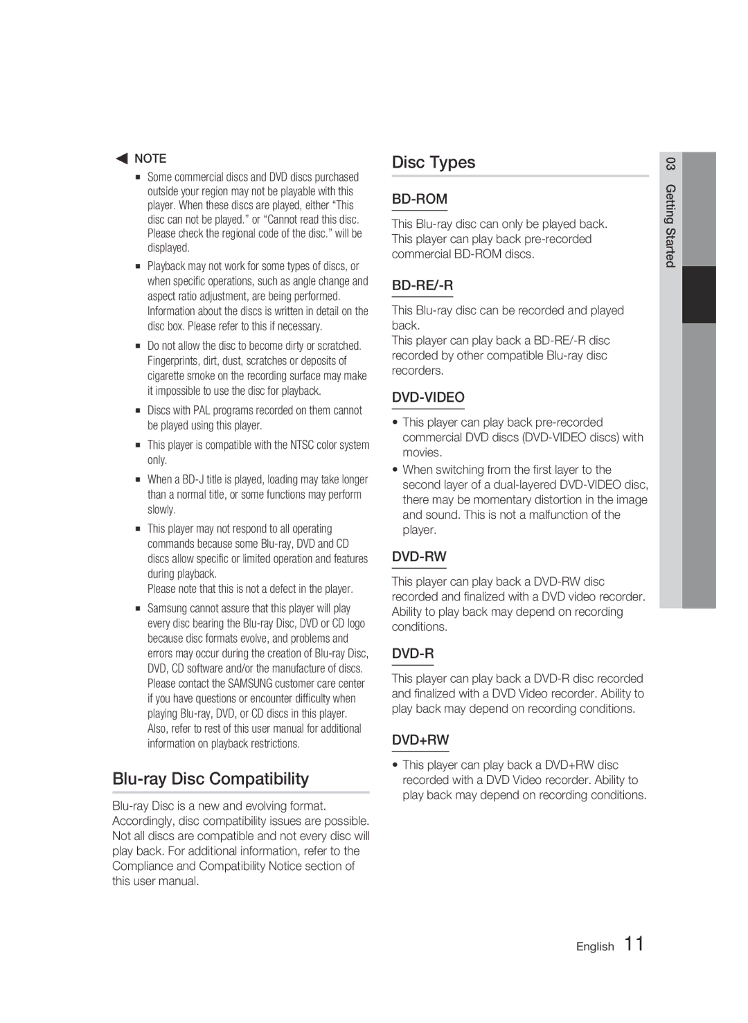 Samsung BD-C6900 user manual Blu-ray Disc Compatibility Disc Types, Bd-Rom 