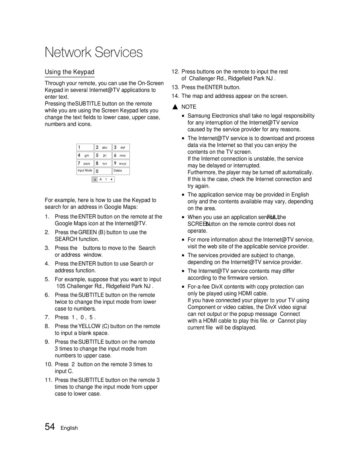 Samsung BD-C6900 user manual Using the Keypad, Press the Enter button Map and address appear on the screen 