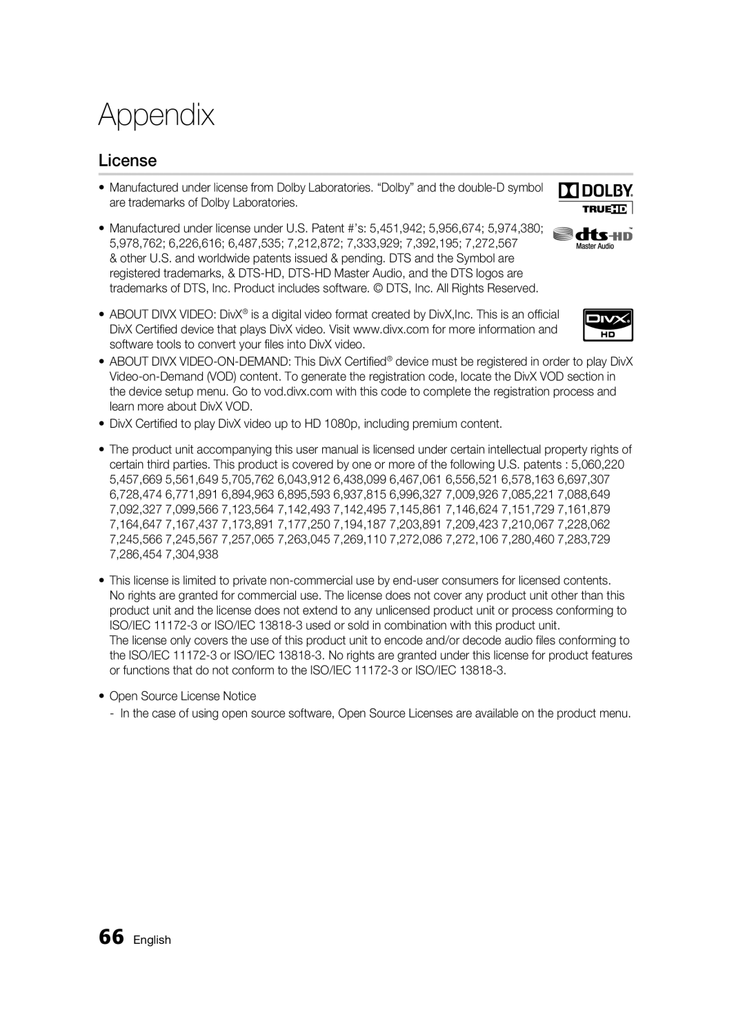 Samsung BD-C6900 user manual License 