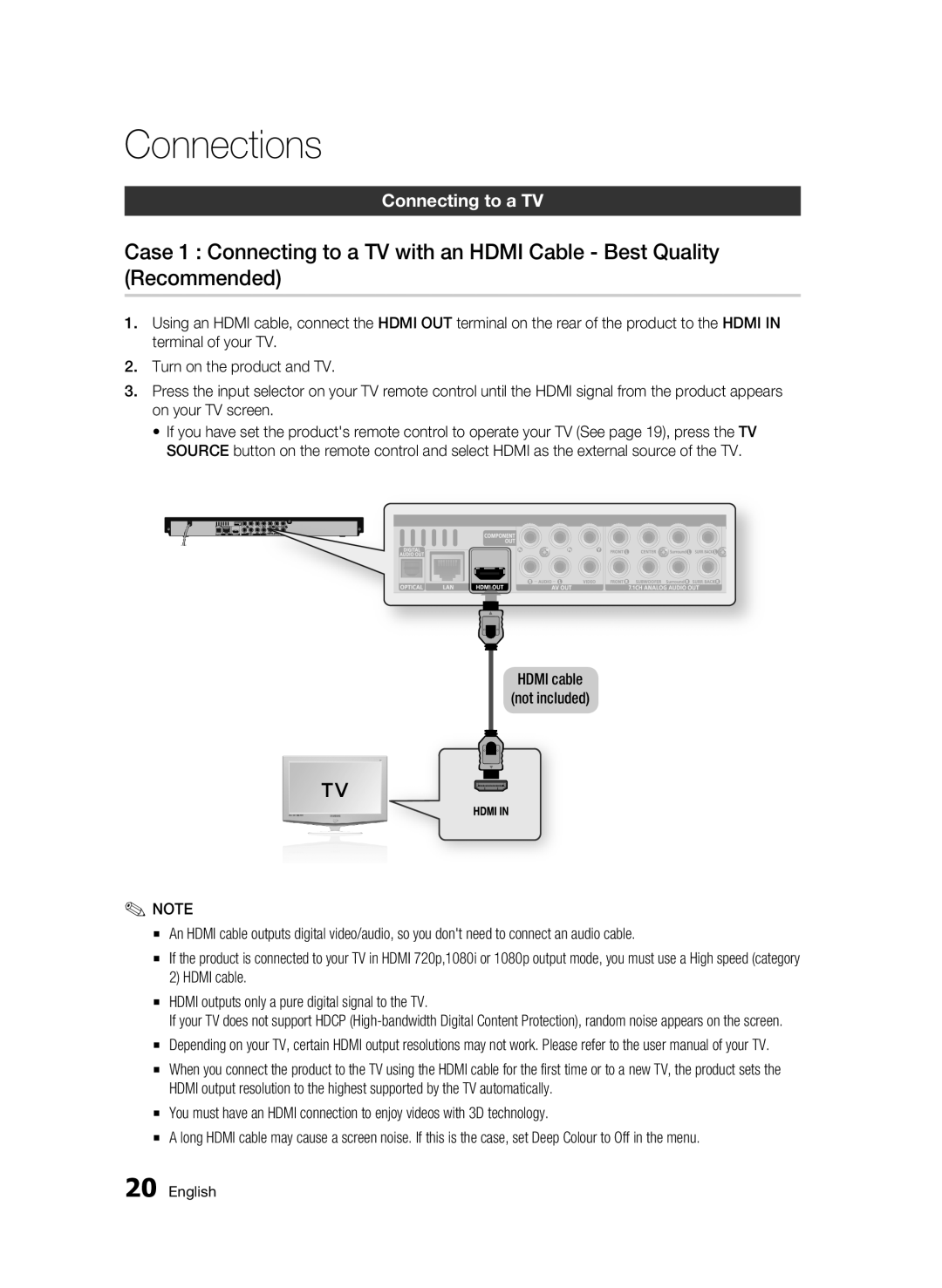 Samsung BD-C6900/EDC, BD-C6900/XAA, BD-C6900/XEF, BD-C6900/XEE manual Connections, Connecting to a TV 