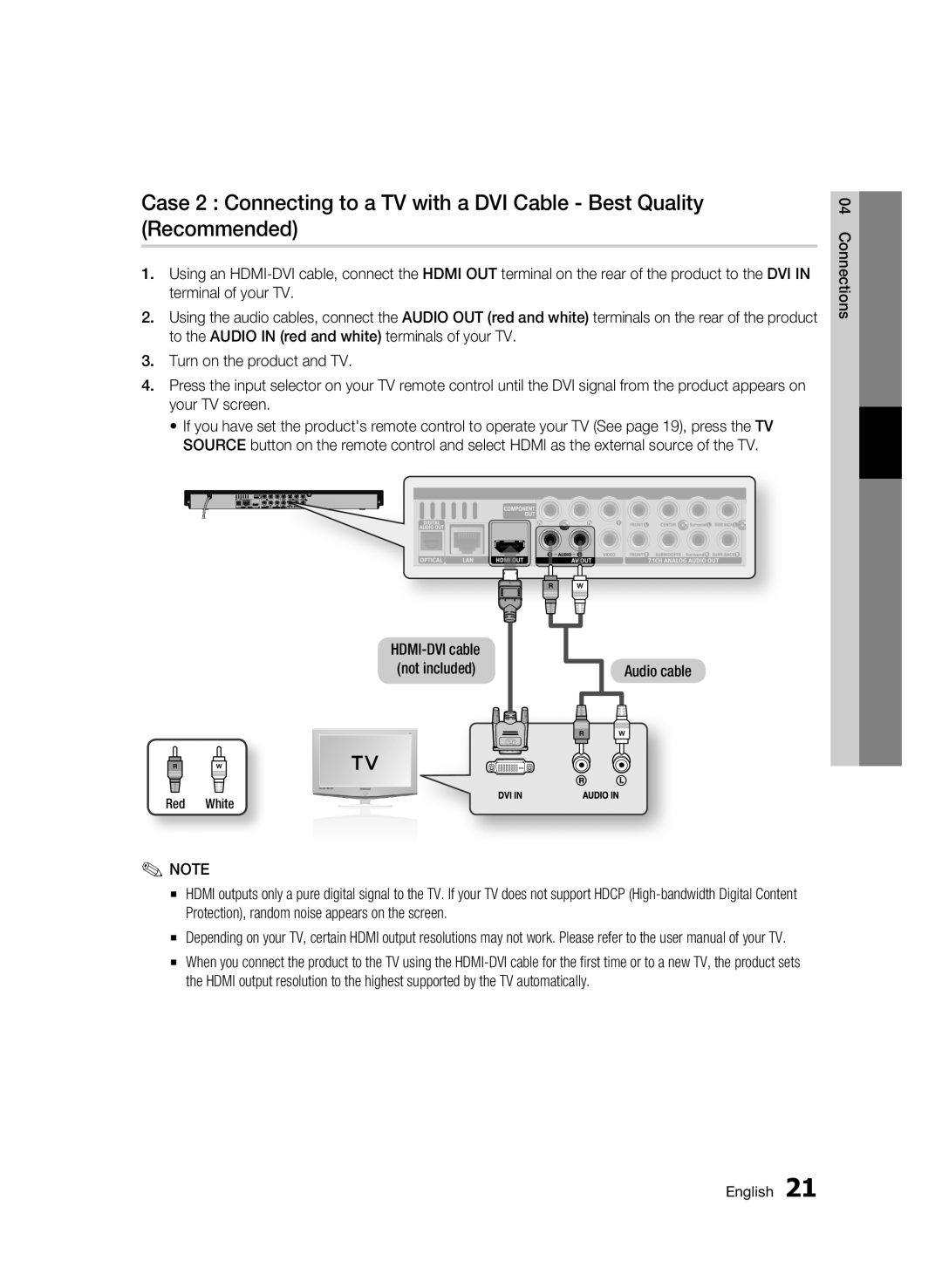 Samsung BD-C6900/XAA, BD-C6900/EDC, BD-C6900/XEF, BD-C6900/XEE manual Audio cable, Red White 