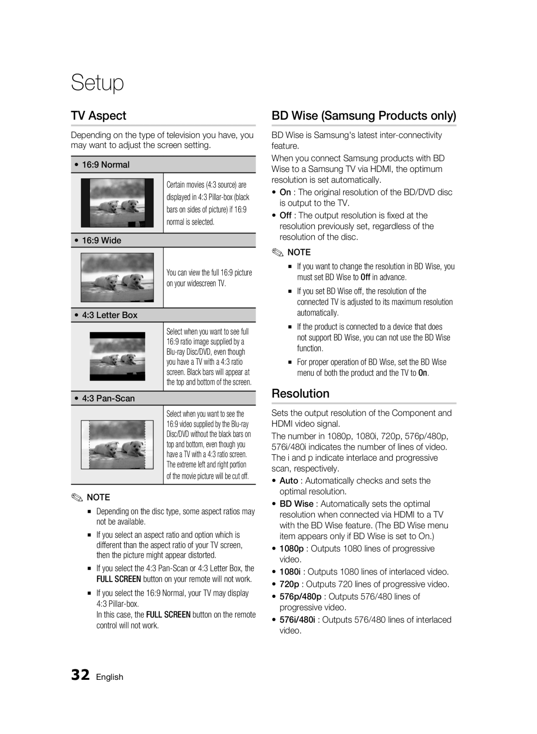 Samsung BD-C6900/EDC, BD-C6900/XAA, BD-C6900/XEF, BD-C6900/XEE manual TV Aspect, BD Wise Samsung Products only, Resolution 