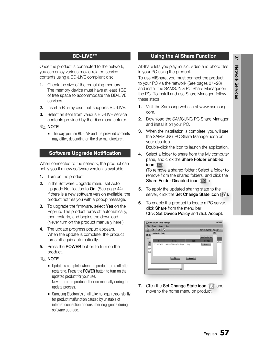 Samsung BD-C6900/XAA, BD-C6900/EDC manual Using the AllShare Function, Double-click the icon to launch the application 